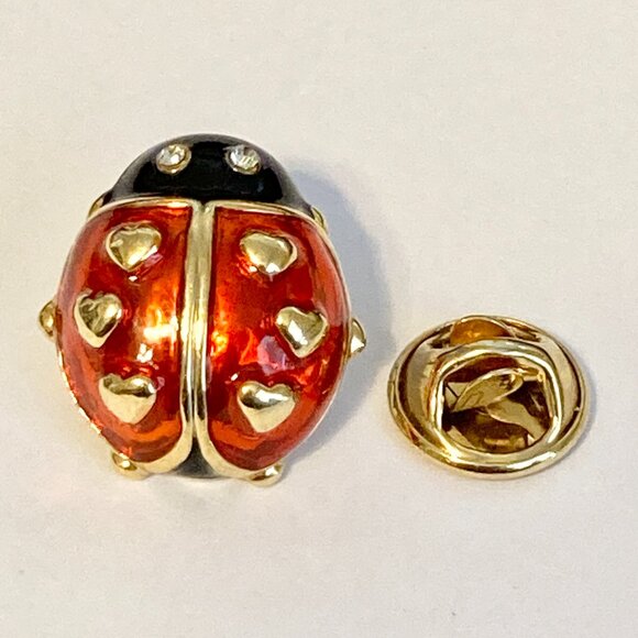 Vintage AVON Love Bug Brooch Pin Ladybug Insect Hearts Enamel Rhinestone Eyes - Picture 9 of 14